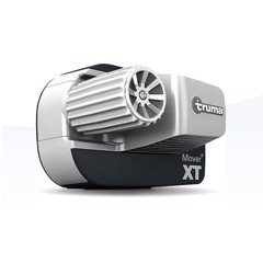 Kompakt motoriserad caravan-mover med "Truma" och "Mover XT" branding, designad för enkelaxlade vagnar.